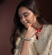 Load image into Gallery viewer, Skinny Leather LOVE Bracelet in White and Gold
