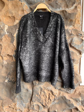 Load image into Gallery viewer, Hand Painted Brushed Cotton V Neck Pullover in N/Nero