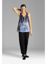 Load image into Gallery viewer, Hand Painted Stretch Silk V Neck Tank Top in Midnight Murales