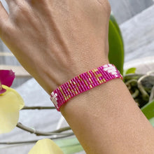 Load image into Gallery viewer, Love Is Project - Seed Bead LOVE with Hearts Bracelet - Topaz Pink