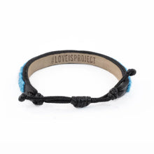 Load image into Gallery viewer, Skinny Leather AMOR Bracelet in Blue and White