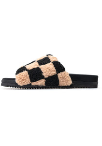 The Fuzzy Checks in Beige & Black Faux Shearling ***Final Sale Not eligible for returns or exchanges