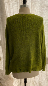 Avant Toi Bi Color Pullover Sweater with Distressed Edges in Apple Buzz Oskar’s Boutique Women’s Tops