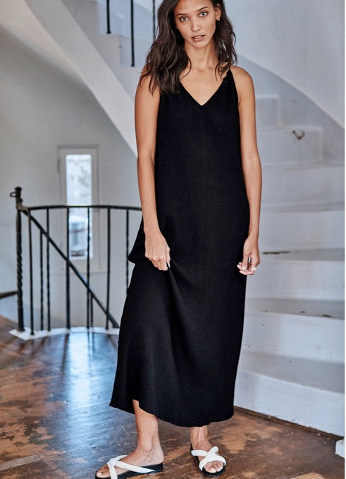 velvet black gauze maxi dress