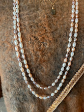Load image into Gallery viewer, Set of 3 bracelets and Matching Long Necklace of Pink Fresh Water Pearls
