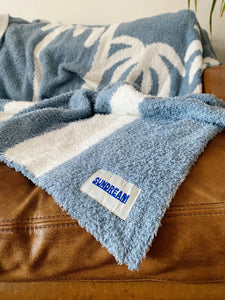 Sundream - Dancing Palms Plush Throw - Chambray Blue