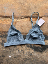 Load image into Gallery viewer, Floral Sheer Lace Triangle Lowcut Mesh Lined Bralette: Blue Stone
