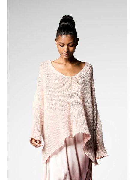 Hand Painted Cashmere and Silk Pullover in English Rose