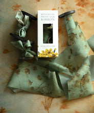 Load image into Gallery viewer, Botanical Print Silk Ribbon in Coreopsis Sage
