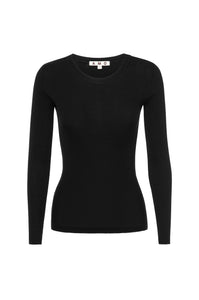 Swoon Long Sleeve Ribbed Top in Black