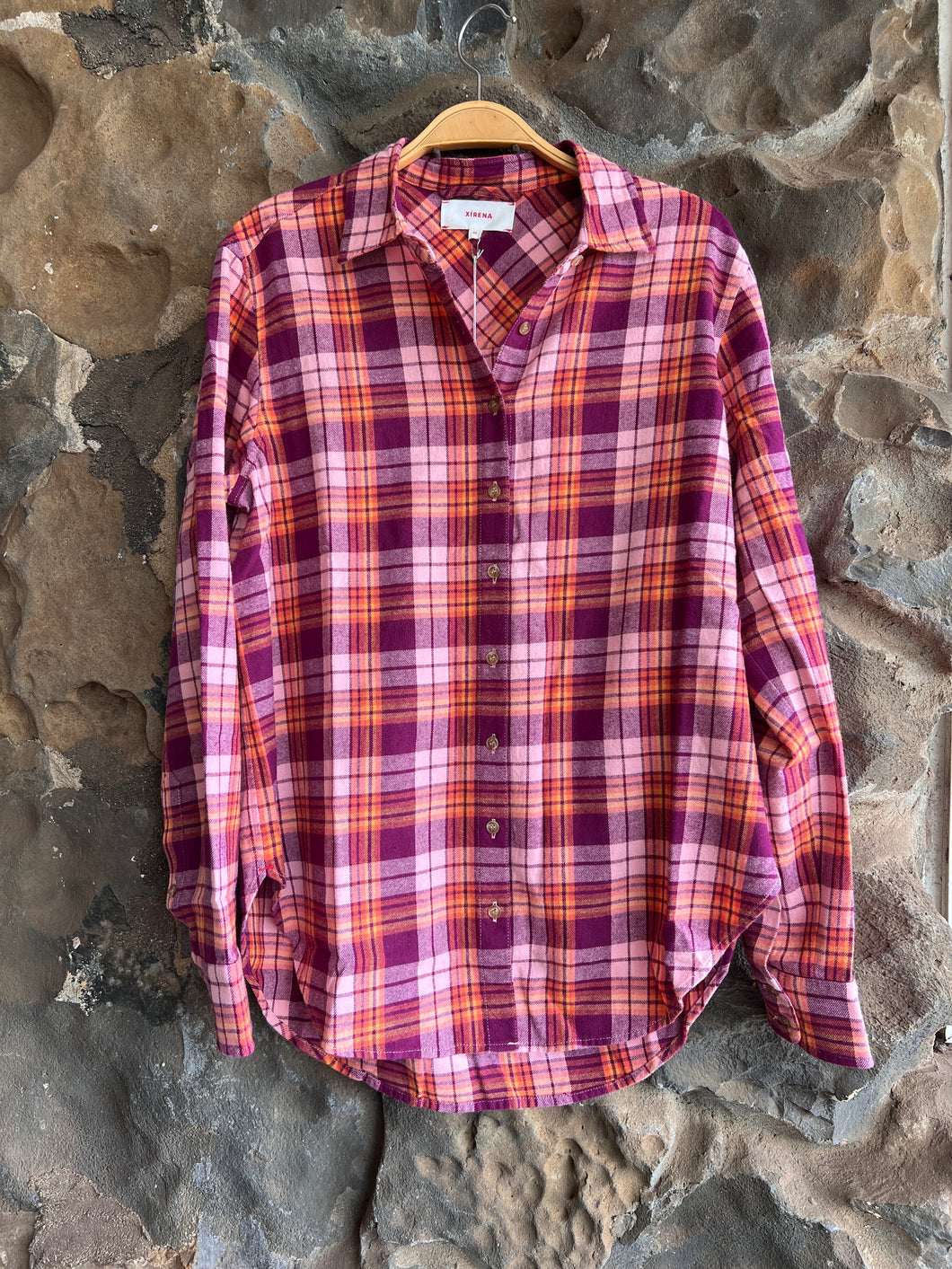Beau Shirt in Pink/Orange Plaid Flannel