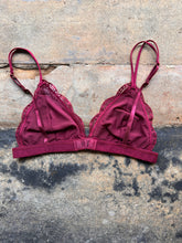 Load image into Gallery viewer, Floral Sheer Lace Triangle Lowcut Mesh Lined Bralette in Burgundy
