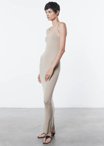 Stretch Silk Knit Maxi Dress in Tan