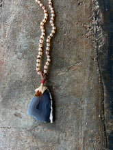 Load image into Gallery viewer, #407 Knotted Agate Necklace with Blue or Brown Stones
