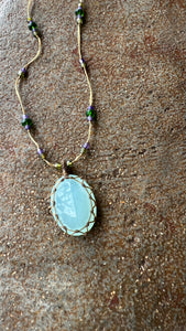 Short Tibetan Necklace with Calcedony Blue