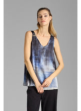 Load image into Gallery viewer, Hand Painted Stretch Silk V Neck Tank Top in Midnight Murales

