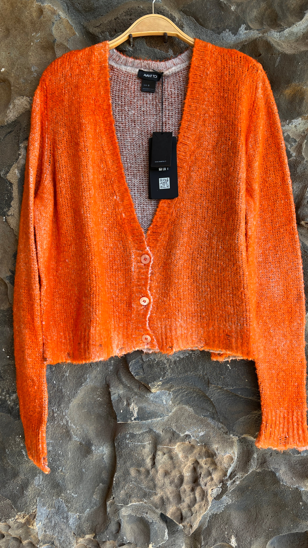Hand Painted Cropped Cotton Cardigan in Mandarin and Ghiaccio