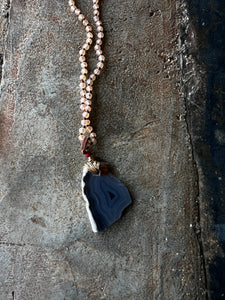 #407 Knotted Agate Necklace with Blue or Brown Stones