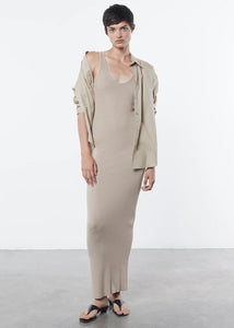 Stretch Silk Knit Maxi Dress in Tan