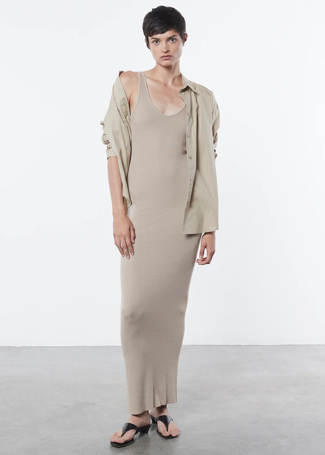 tan knit maxi dress Wrapped Up Knit Maxi Dress Beige