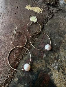 JH1 Gold Filled Double Hoops with Light Pink Edison Pearls