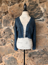 Load image into Gallery viewer, Hand Painted Cotton Cropped V Neck Cardigan in N/Fiume with Destroyed Edges
