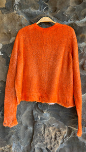 Hand Painted Cropped Cotton Cardigan in Mandarin and Ghiaccio