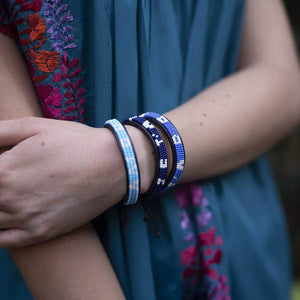 Skinny Leather AMOR Bracelet in Blue and White