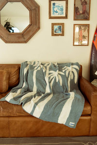 Sundream - Dancing Palms Plush Throw - Chambray Blue