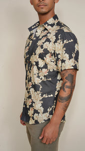 Dwarf Naupaka Tailored Aloha Shirt in Charcoal