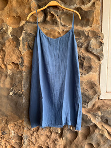 Cotton Cami Tie Back Dress in Dusty Blue