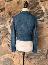 Load image into Gallery viewer, Hand Painted Cotton Cropped V Neck Cardigan in N/Fiume with Destroyed Edges
