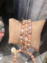 Load image into Gallery viewer, Set of 3 bracelets and Matching Long Necklace of Pink Fresh Water Pearls
