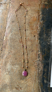 Short Tibetan Necklace with Corrundum Red (Ruby)