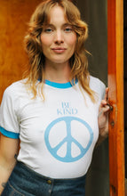 Load image into Gallery viewer, Be Kind Ringer Tee with Blue Trim
