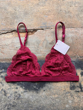 Load image into Gallery viewer, Floral Sheer Lace Triangle Lowcut Mesh Lined Bralette in Burgundy
