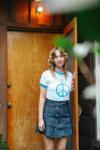 Be Kind Ringer Tee with Blue Trim