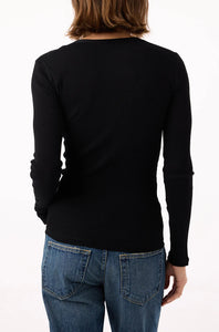 Swoon Long Sleeve Ribbed Top in Black