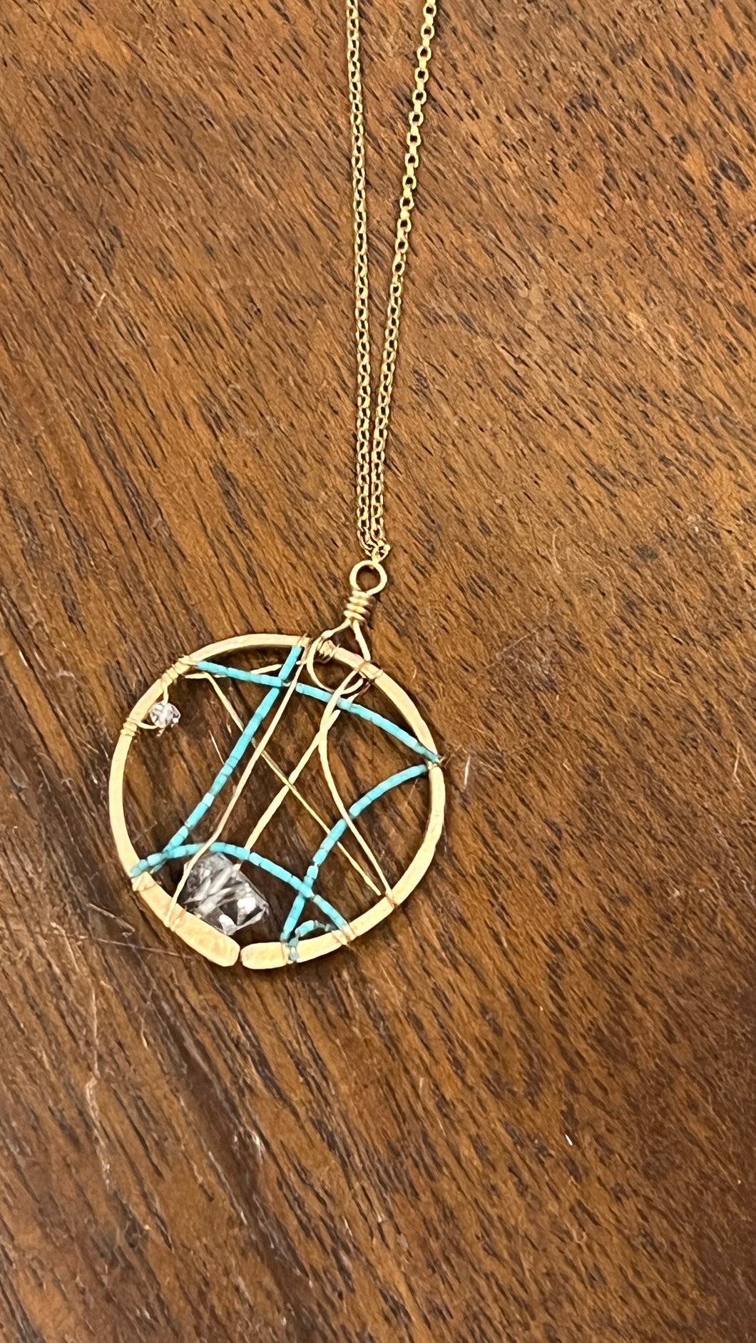 Dream Catcher Necklace with Turquoise & Herkimer Diamond