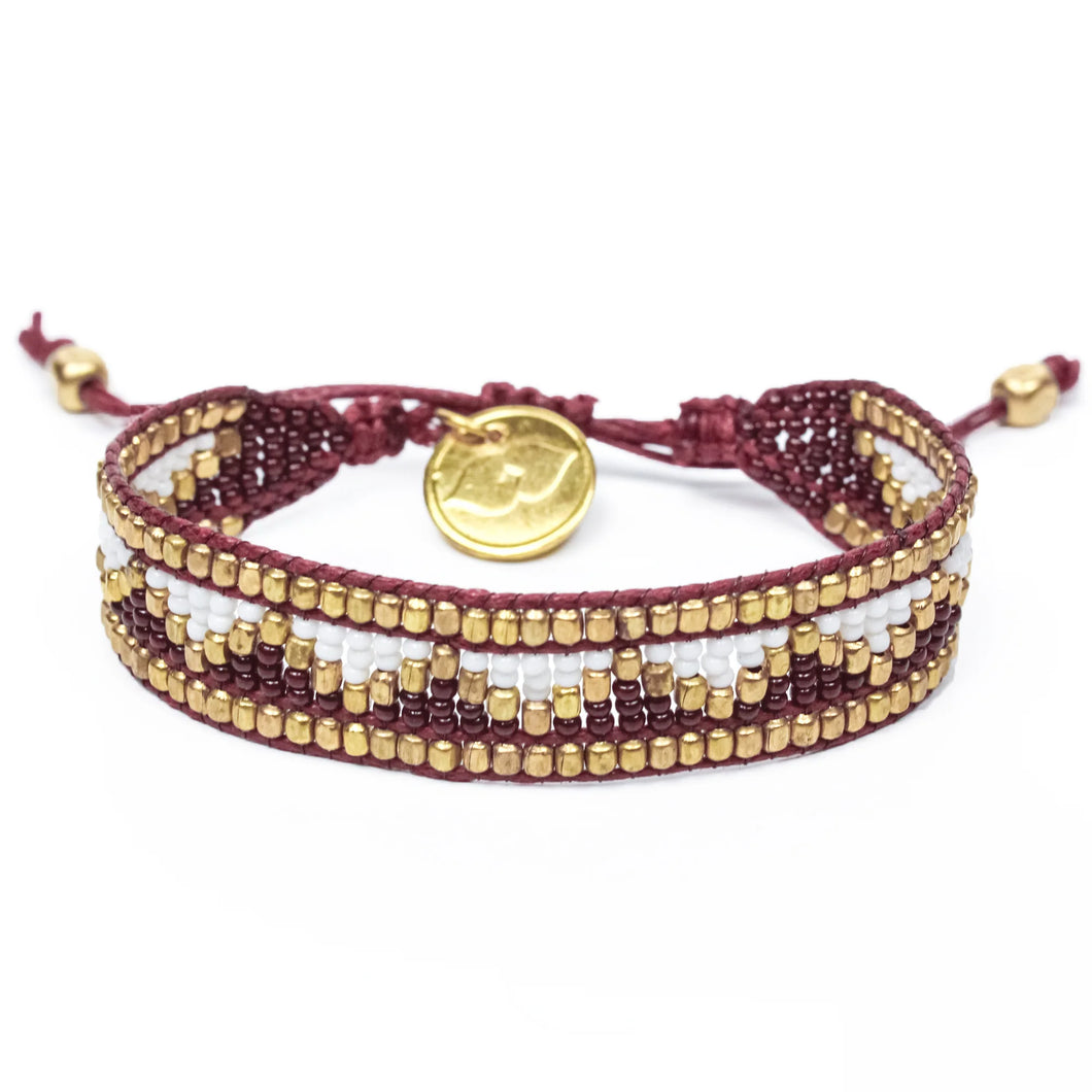 Taj Beaded Bracelet in White and Burgundy