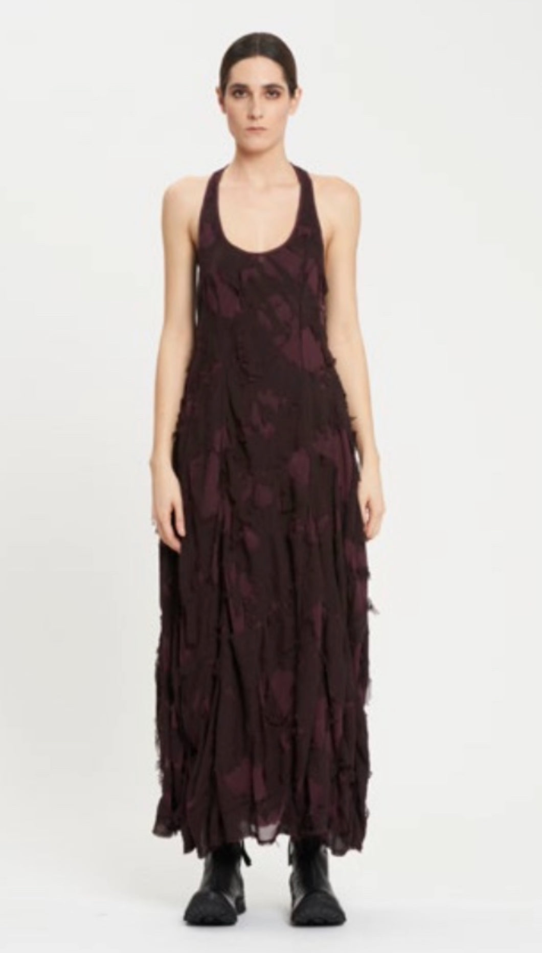 Shredded Silk with Slip Dress in Beetroot