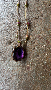 Short Tibetan Necklace with Amethyst in Dark Purple