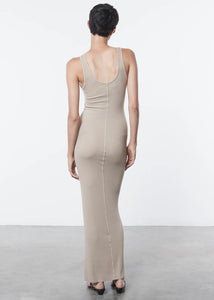 Stretch Silk Knit Maxi Dress in Tan