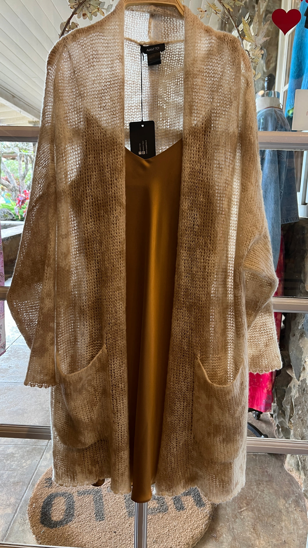 Loose Knit Cardi with Pockets Hand Painted in Burro
