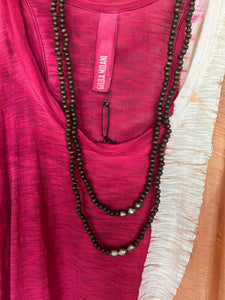 #472L Wooden Beaded Necklace with Three Tahitian Pearls