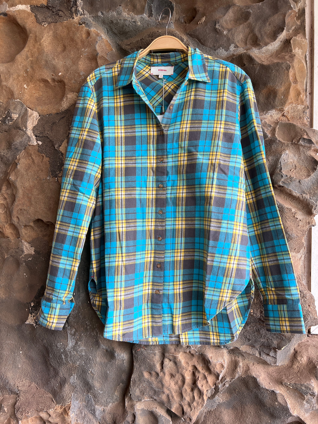 Beau Shirt in Turquoise/Yellow Plaid Flannel