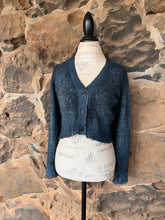 Load image into Gallery viewer, Hand Painted Cotton Cropped V Neck Cardigan in N/Fiume with Destroyed Edges
