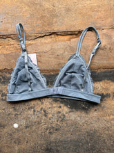 Load image into Gallery viewer, Floral Sheer Lace Triangle Lowcut Mesh Lined Bralette: Blue Stone
