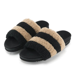 The Fuzzy Stripes in Beige & Black Faux Shearling ***Final Sale Not eligible for returns or exchanges