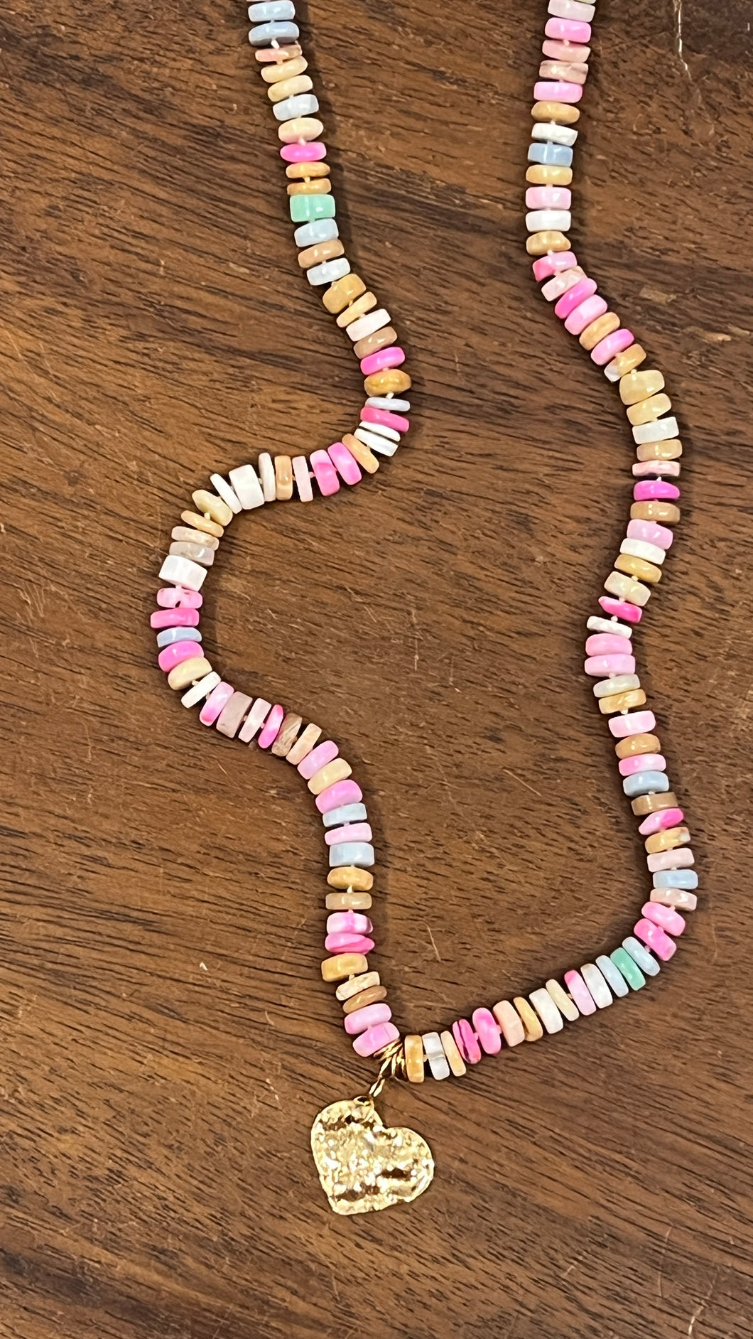 Candy Opal Necklace with Hammered Heart Pendant